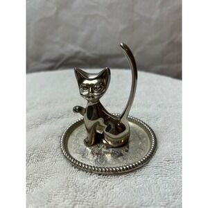 Cat Ring Holder Silver Trinket Dish Jewelry Tray Kitty Kitten Decor